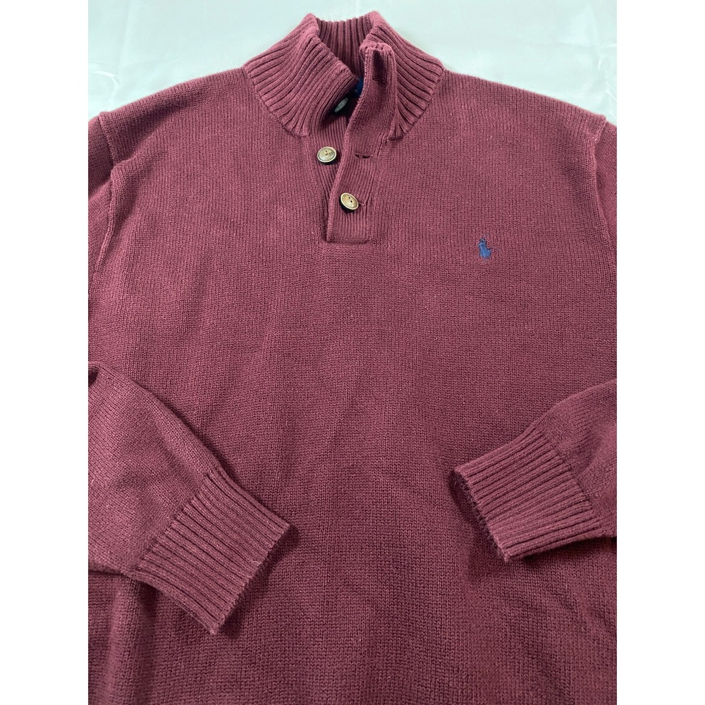 Polo Ralph Lauren Mens XL Burgundy Button‎ Mock Neck Pullover Sweater Blue Pony